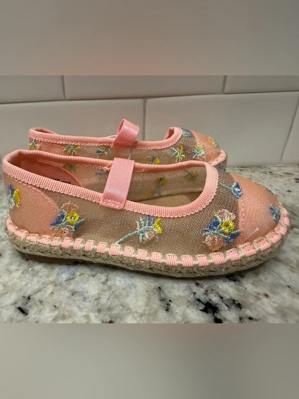 Cat & Jack Peach Pink Floral Mary Jane Slip-On Shoes Size 7 NWT